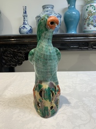 A pair of Chinese sancai-glazed parrots, 19th C.