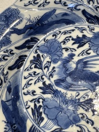 A Chinese blue and white lobed 'flower' plate and a 'phoenix and monkeys' plate, Kangxi