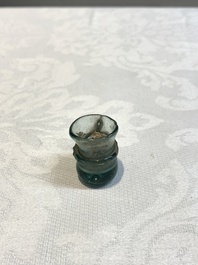 A Dutch or German green glass reliquary holder, excavated in Maastricht, 16/17th C.