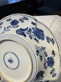 A Chinese blue and white lobed 'flower' plate and a 'phoenix and monkeys' plate, Kangxi