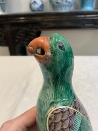 A pair of Chinese sancai-glazed parrots, 19th C.