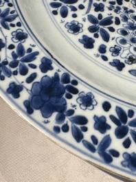 A pair of Chinese blue and white 'floral' dishes, Chenghua mark, Kangxi