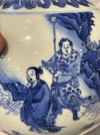A Chinese blue and white 'Wen Wang Fang Xian 文王訪賢' bottle vase, Transitional period