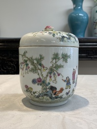 A Chinese famille rose '100 boys' covered box and a plate, Guangxu mark, Republic