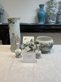 Five Chinese qianjiang cai wares , signed Wang Shaowei 王少維, Cheng Xingsheng 程興盛, Wang Xiaoting 汪小亭, 19/20th C.