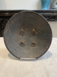 An Indo-Persian parcel-gilt and silver inlaid shield or dhal, 18/19th C.