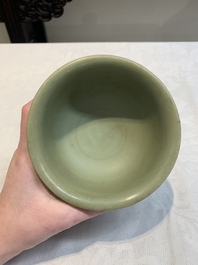 A Chinese Longquan celadon stem cup, Yuan/Ming