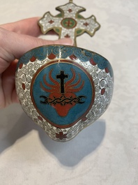 A rare Chinese cloisonn&eacute; holy water font, 19th C.