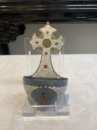 A rare Chinese cloisonn&eacute; holy water font, 19th C.