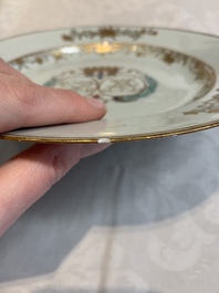 A Chinese verte-Imari plate and a famille rose armorial alliance plate, Qianlong