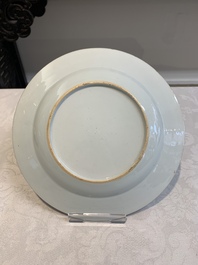 A Chinese verte-Imari plate and a famille rose armorial alliance plate, Qianlong