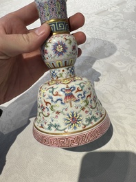 A Chinese famille rose 'bajixiang' 'gu' vase, Jiaqing mark, 19/20th C.
