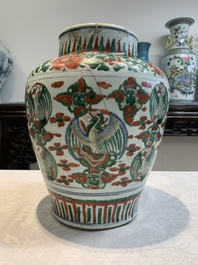 A Chinese wucai 'phoenix' vase, Transitional period