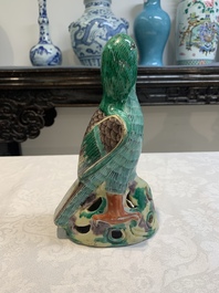 A pair of Chinese sancai-glazed parrots, 19th C.