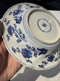 A Chinese blue and white lobed 'flower' plate and a 'phoenix and monkeys' plate, Kangxi