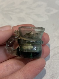 A Dutch or German green glass reliquary holder, excavated in Maastricht, 16/17th C.