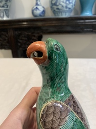 A pair of Chinese sancai-glazed parrots, 19th C.