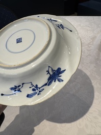 A Chinese blue and white lobed 'flower' plate and a 'phoenix and monkeys' plate, Kangxi