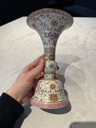 A Chinese famille rose 'bajixiang' 'gu' vase, Jiaqing mark, 19/20th C.