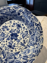 A Chinese blue and white lobed 'flower' plate and a 'phoenix and monkeys' plate, Kangxi