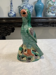 A pair of Chinese sancai-glazed parrots, 19th C.