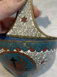 A rare Chinese cloisonn&eacute; holy water font, 19th C.