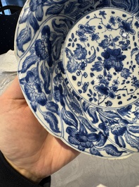 A Chinese blue and white lobed 'flower' plate and a 'phoenix and monkeys' plate, Kangxi