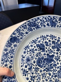 A pair of Chinese blue and white 'floral' dishes, Chenghua mark, Kangxi