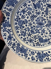 A pair of Chinese blue and white 'floral' dishes, Chenghua mark, Kangxi
