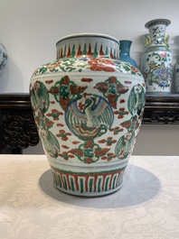 A Chinese wucai 'phoenix' vase, Transitional period