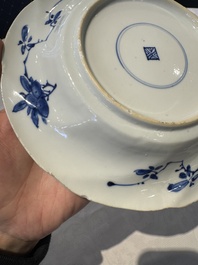 A Chinese blue and white lobed 'flower' plate and a 'phoenix and monkeys' plate, Kangxi