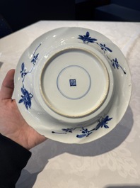 A Chinese blue and white lobed 'flower' plate and a 'phoenix and monkeys' plate, Kangxi
