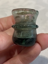 A Dutch or German green glass reliquary holder, excavated in Maastricht, 16/17th C.