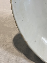 A Chinese white-glazed incised 'double phoenix' dish, Jiajing mark and of the period