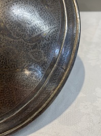 An Indo-Persian parcel-gilt and silver inlaid shield or dhal, 18/19th C.