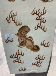 A Chinese iron-red and white 'Buddhist lion' square vase, Chenghua mark, 19/20th C.