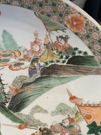 A Chinese famille verte 'warriors on horseback' dish, lingzhi mark, Kangxi