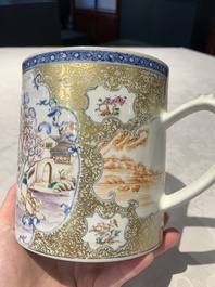 Two Chinese famille rose Canton export boat scene mugs, Qianlong