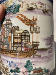 Two Chinese famille rose Canton export boat scene mugs, Qianlong