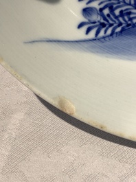 A Japanese Kakiemon-style blue and white 'quails' bowl, 19/20th C.