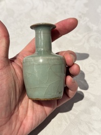 A small Chinese Longquan celadon mallet-shaped vase, Song/Yuan