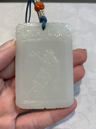A Chinese white jade Zigang-style plaque, 19/20th C.