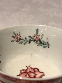A fine Chinese famille rose 'rooster' cup and saucer, Yongzheng