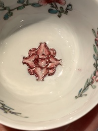 A fine Chinese famille rose 'rooster' cup and saucer, Yongzheng