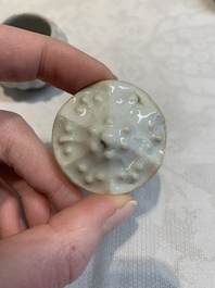 Five Chinese blue, white and monochrome jarlets and seven covered boxes, Yuan/Ming