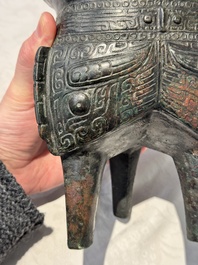 A Chinese archaic bronze tripod food vessel, 'li 鬲', Western Zhou