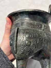 A Chinese archaic bronze tripod food vessel, 'li 鬲', Western Zhou