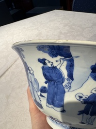 A large Chinese blue and white 'Zhu Lin Qi Xian 竹林七賢' bowl, Kangxi