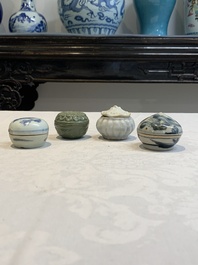 Five Chinese blue, white and monochrome jarlets and seven covered boxes, Yuan/Ming