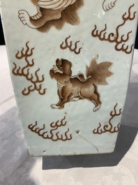 A Chinese iron-red and white 'Buddhist lion' square vase, Chenghua mark, 19/20th C.